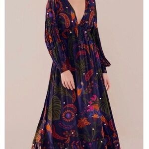 Farm Rio Navy Tropical
Tapestry Long Sleeve Maxi
Dress XS
